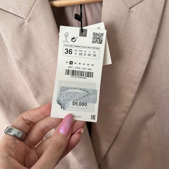 Zara Heathered Tailor Pocketed Button Up Relaxed Lined Blazer Size 4 NEW - Picture 6 of 8